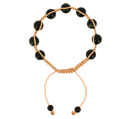 Pulsera Shambala Obsidiana Dorada