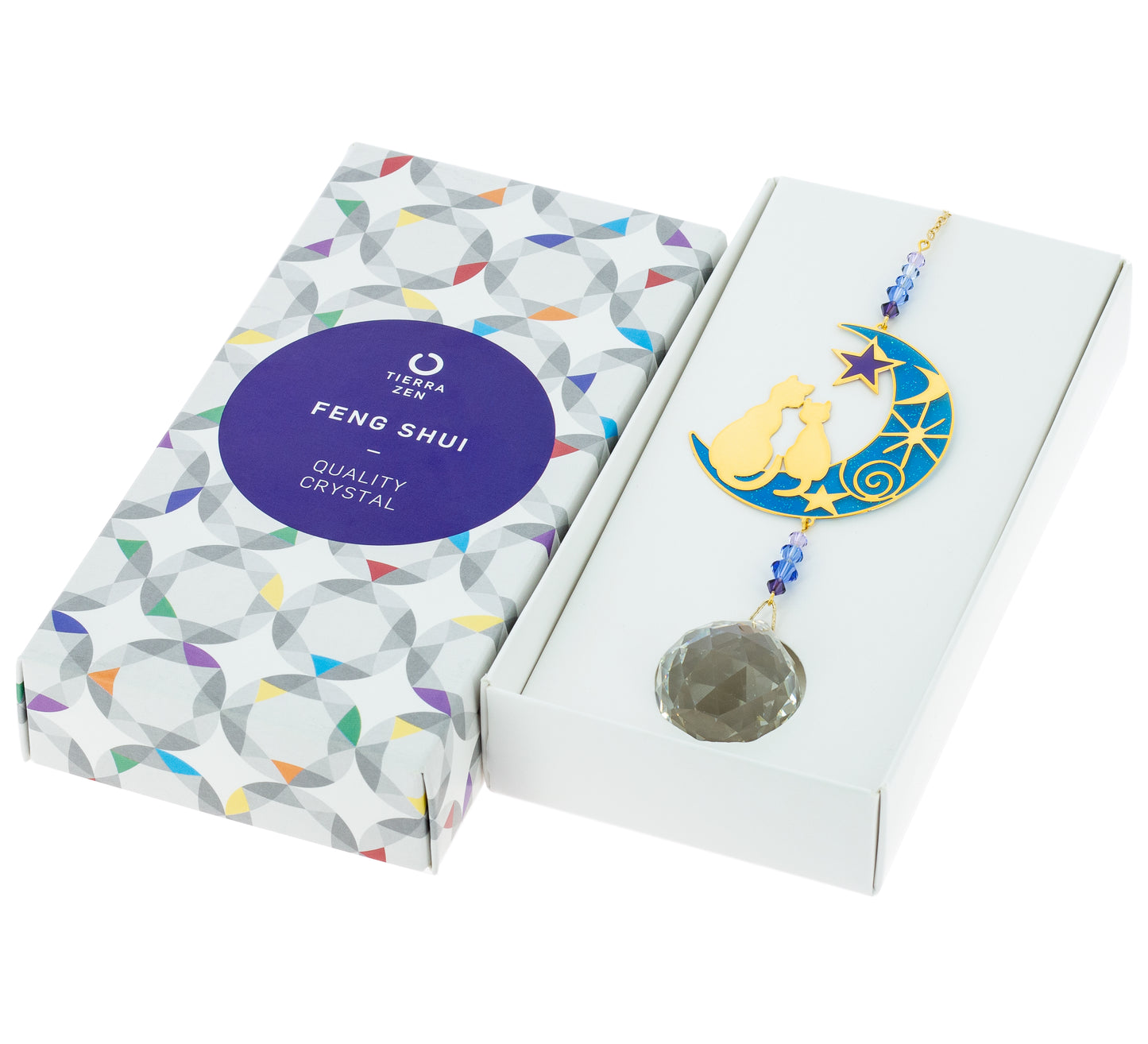 Grand Cristal Feng Shui Deux Chats sur la Lune