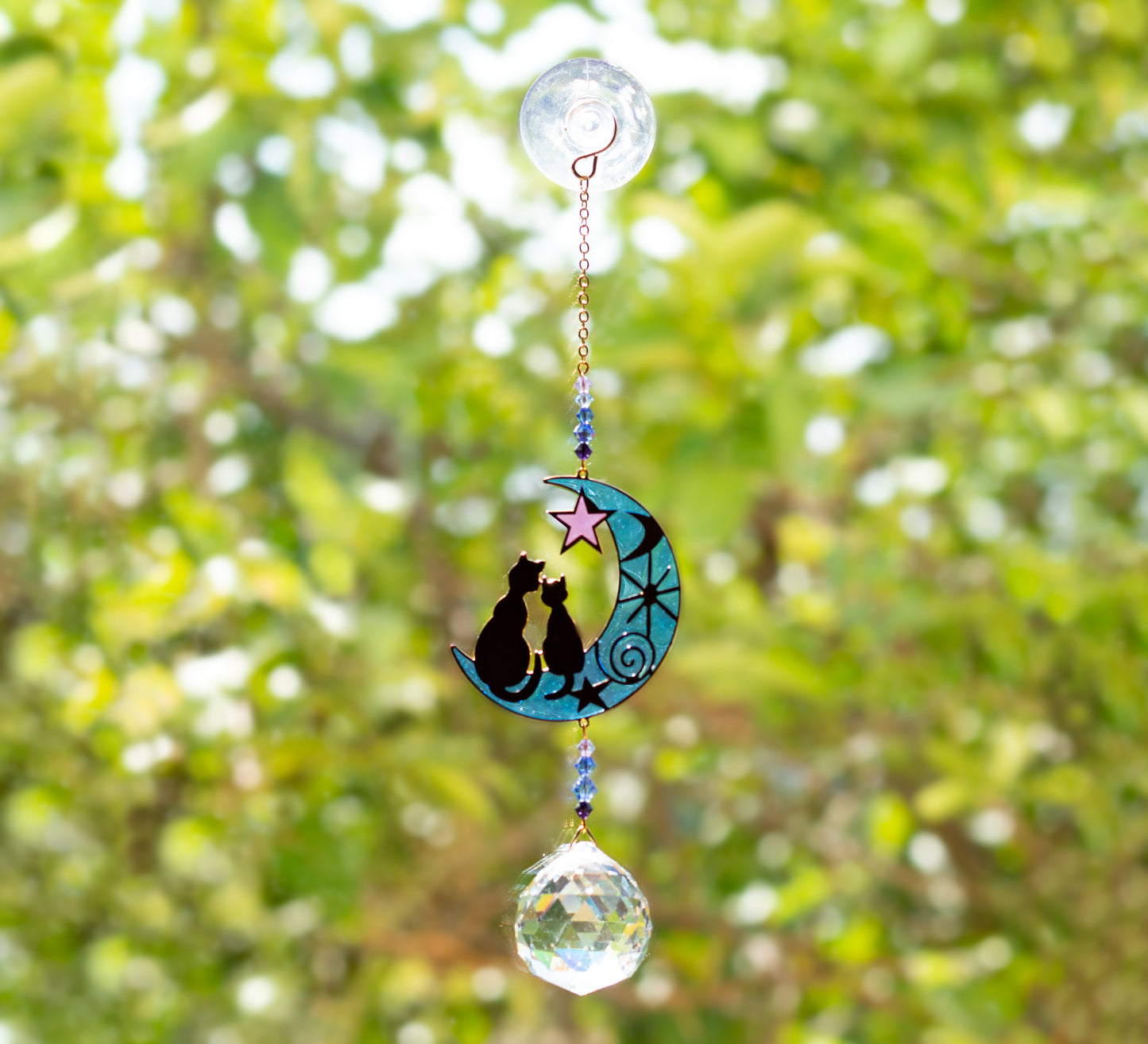 Grand Cristal Feng Shui Deux Chats sur la Lune