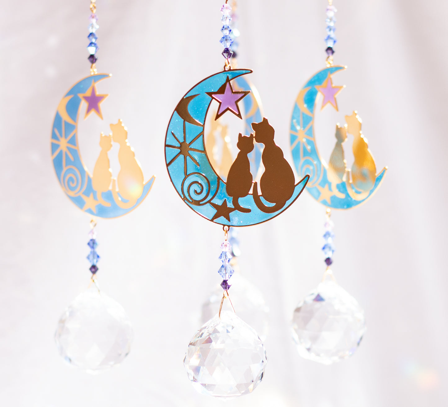 Grand Cristal Feng Shui Deux Chats sur la Lune