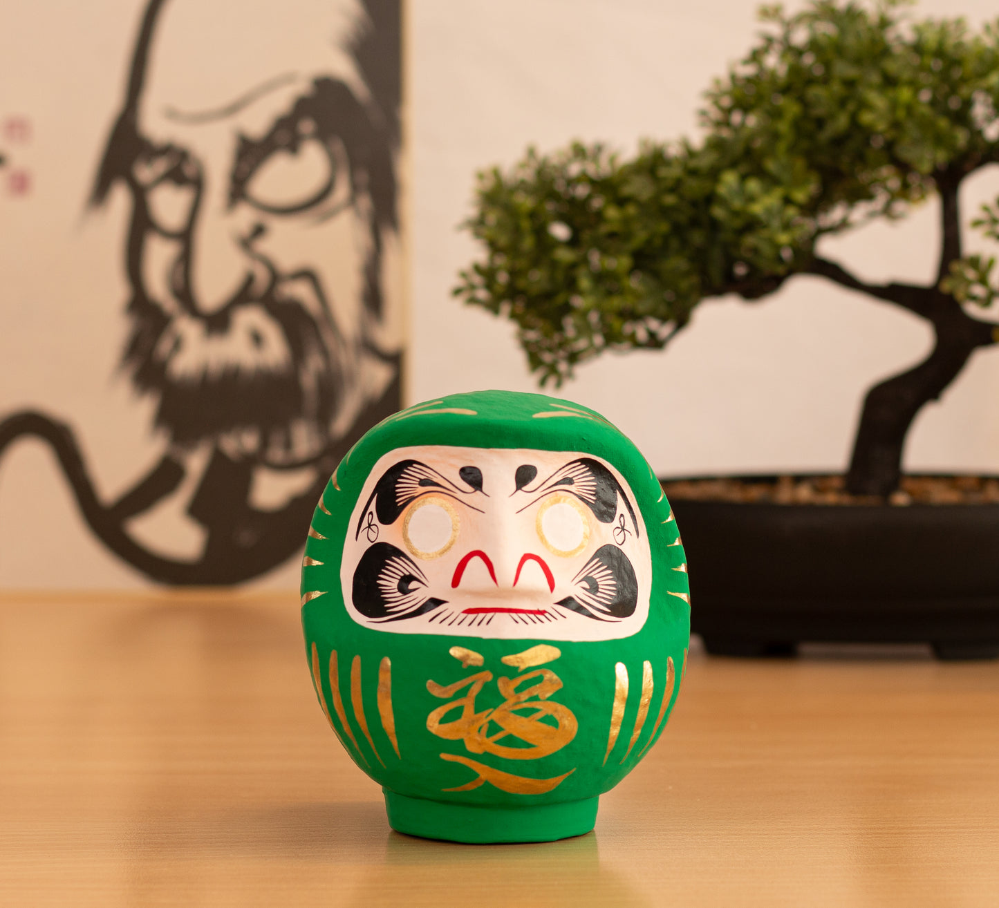 Green Traditional Daruma - Health, 12 cm