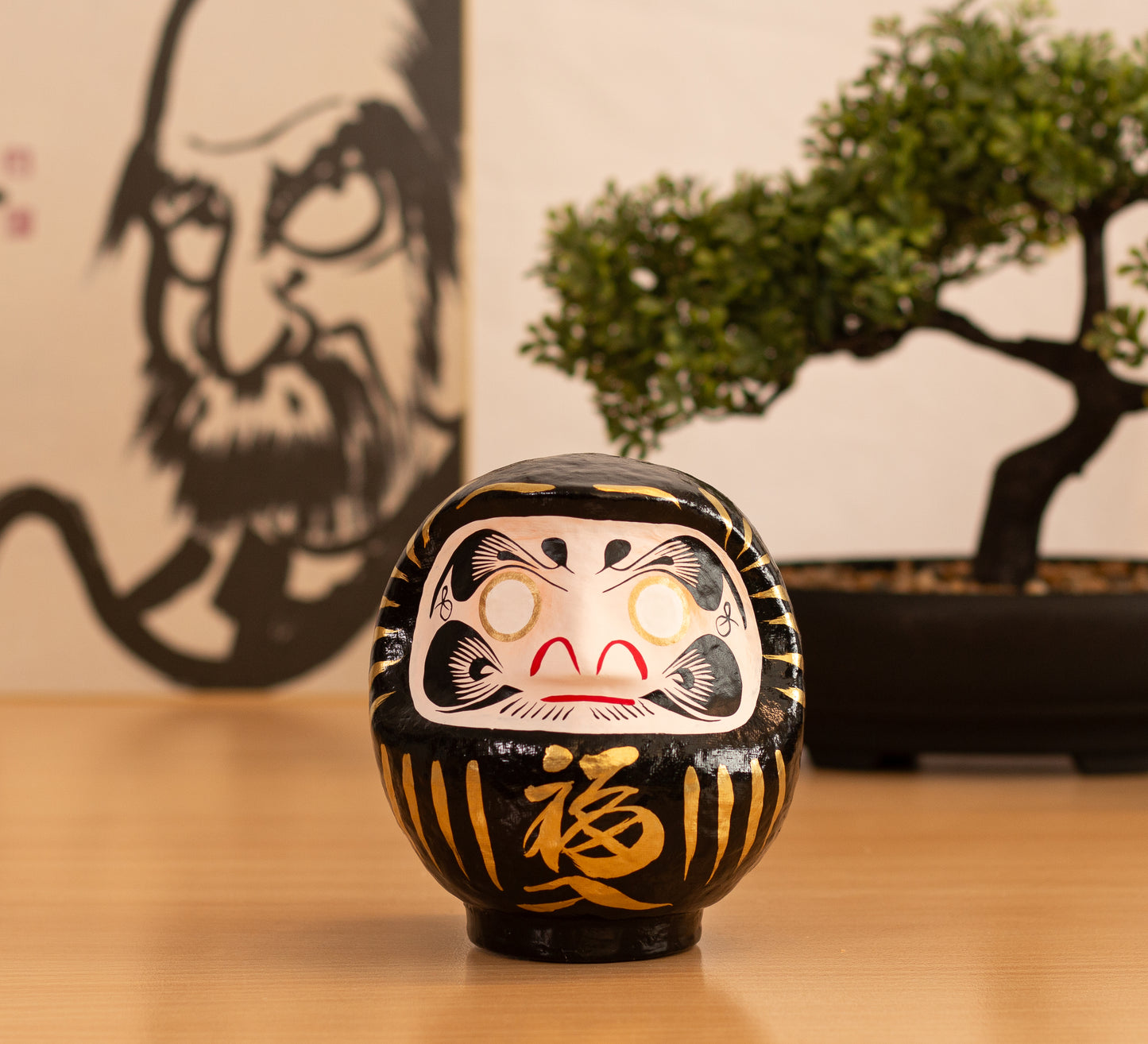 Black Traditional Daruma - Protecction, 12 cm