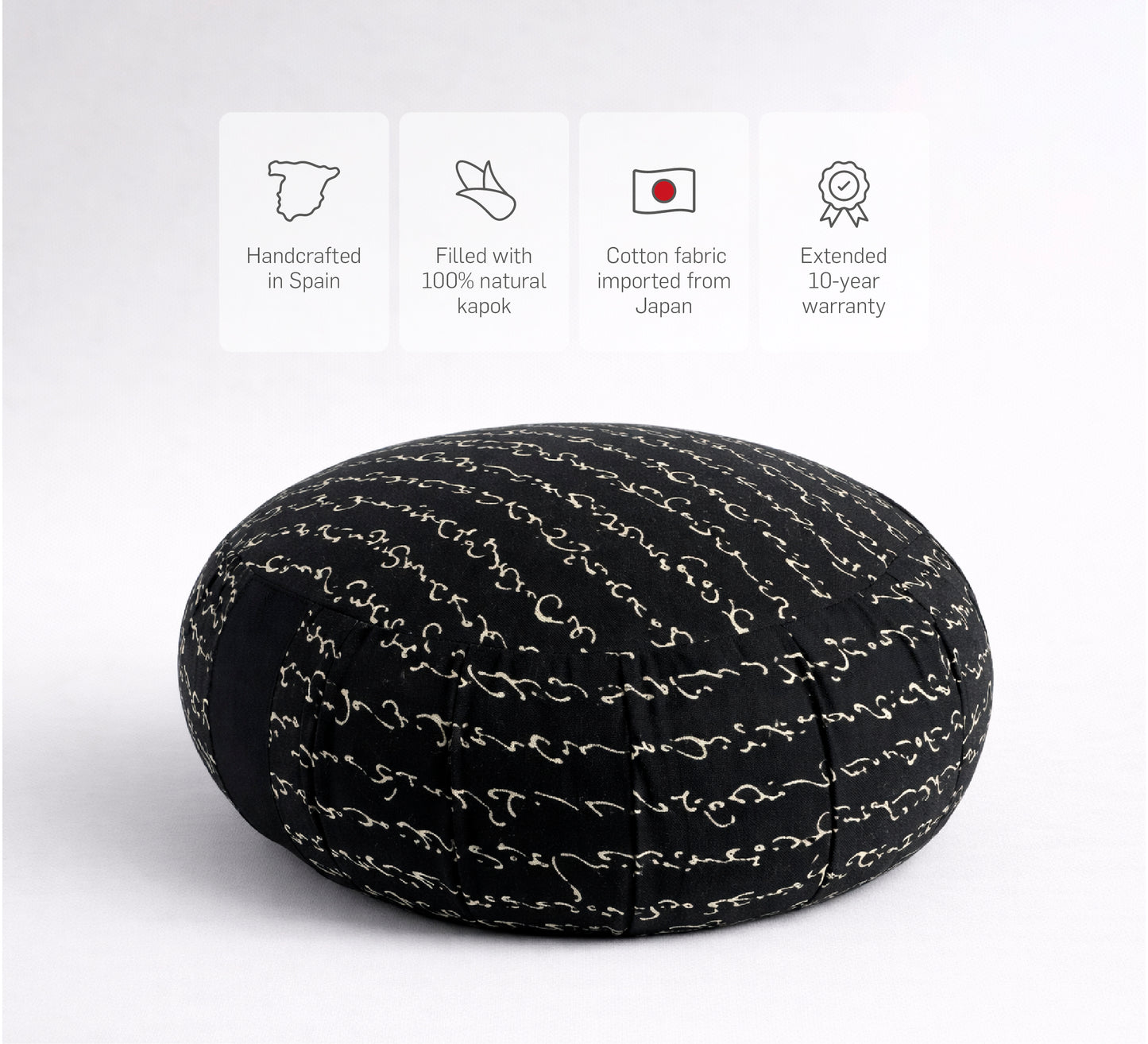 Kapok Rund Zafu - Schwarz Hiragana