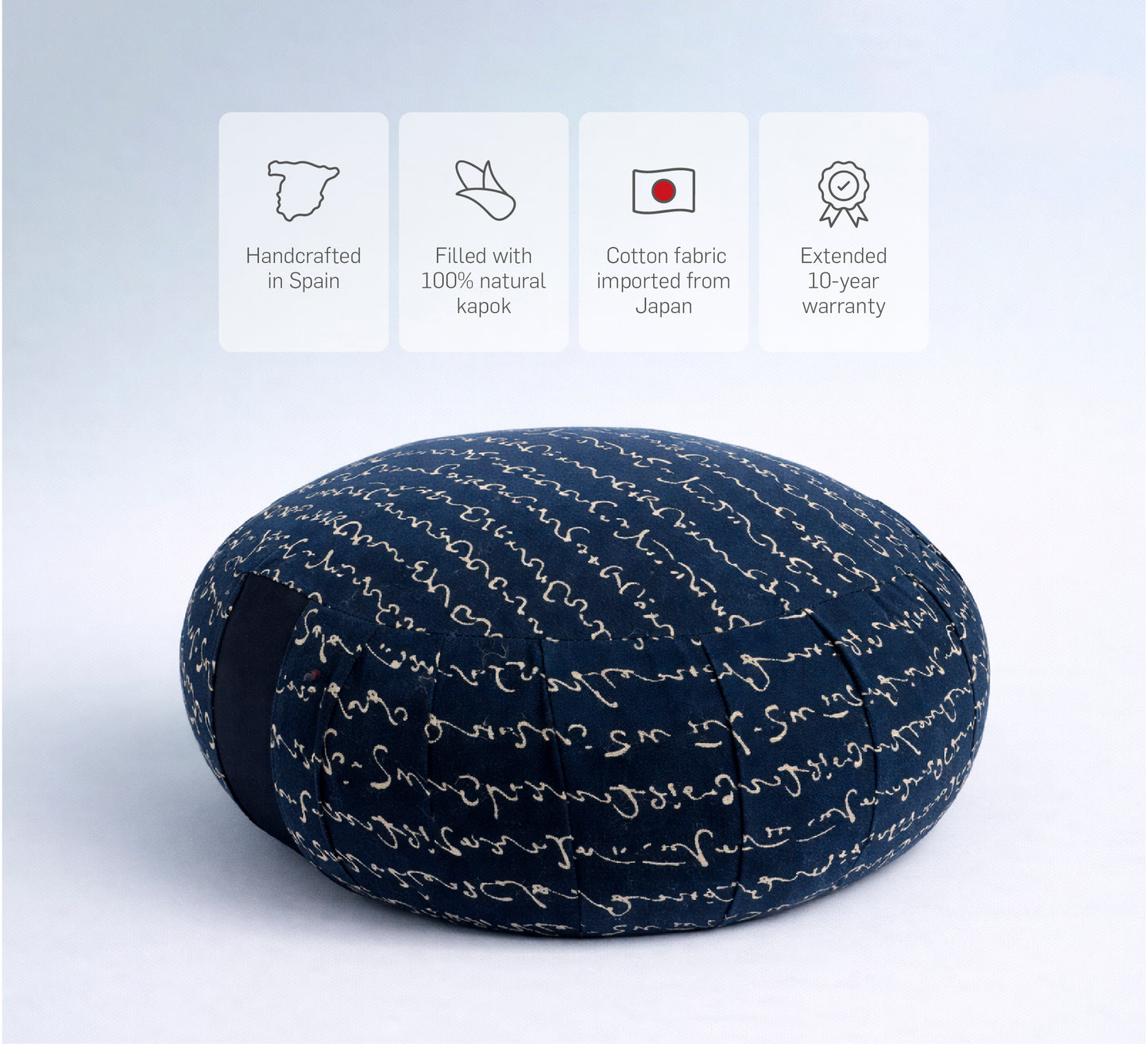 Kapok Rundes Zafu - Blaues Hiragana