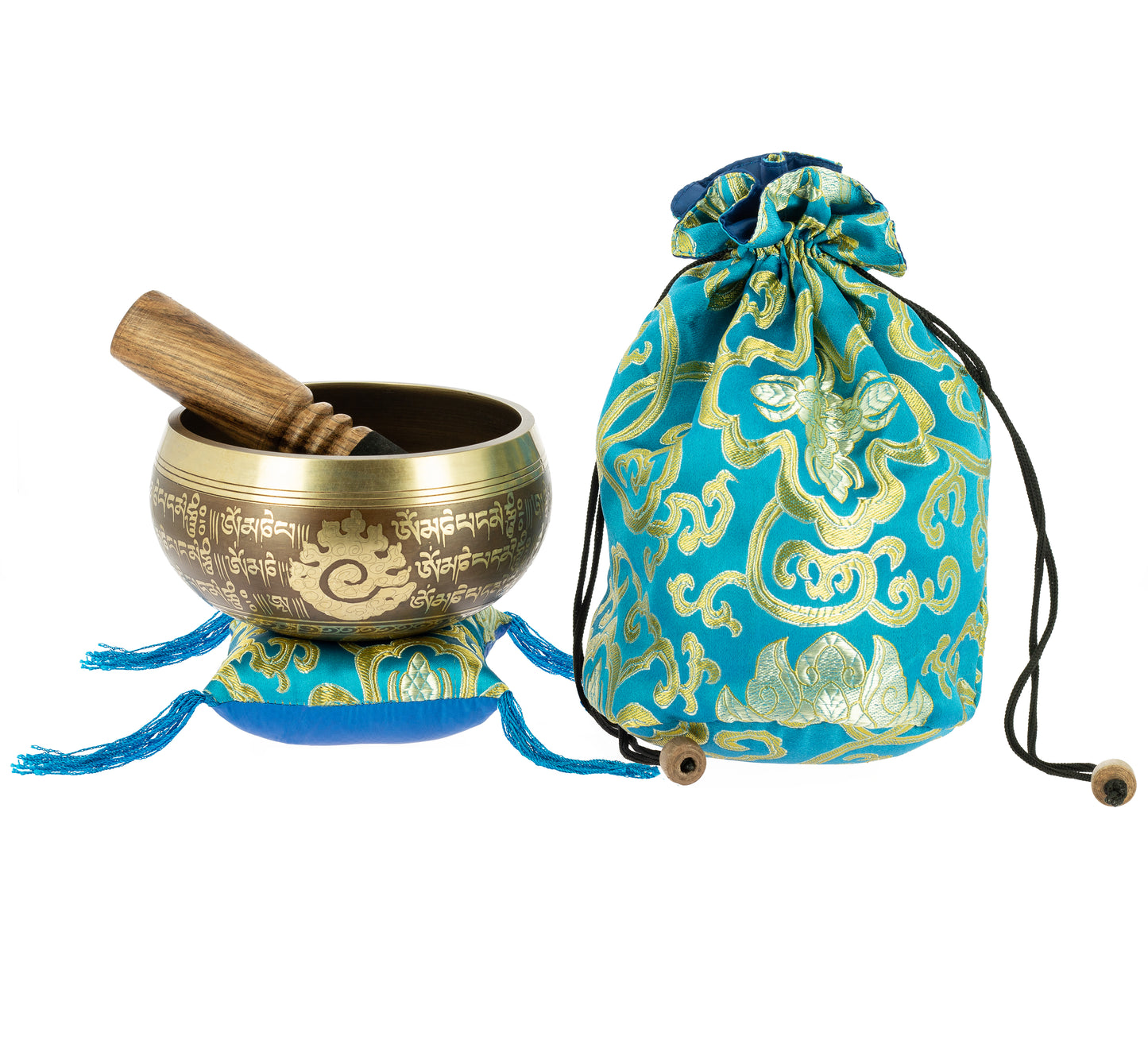 Taça de canto tibetana com gravuras - 12 cm