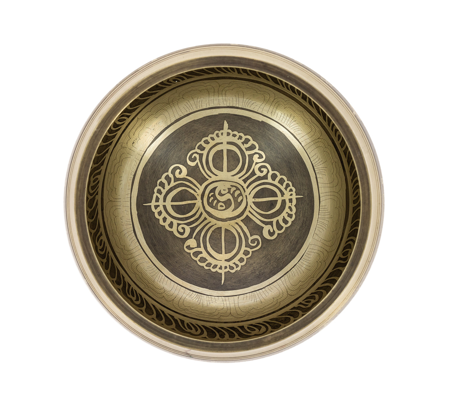 Taça de canto tibetana com gravuras - 12 cm