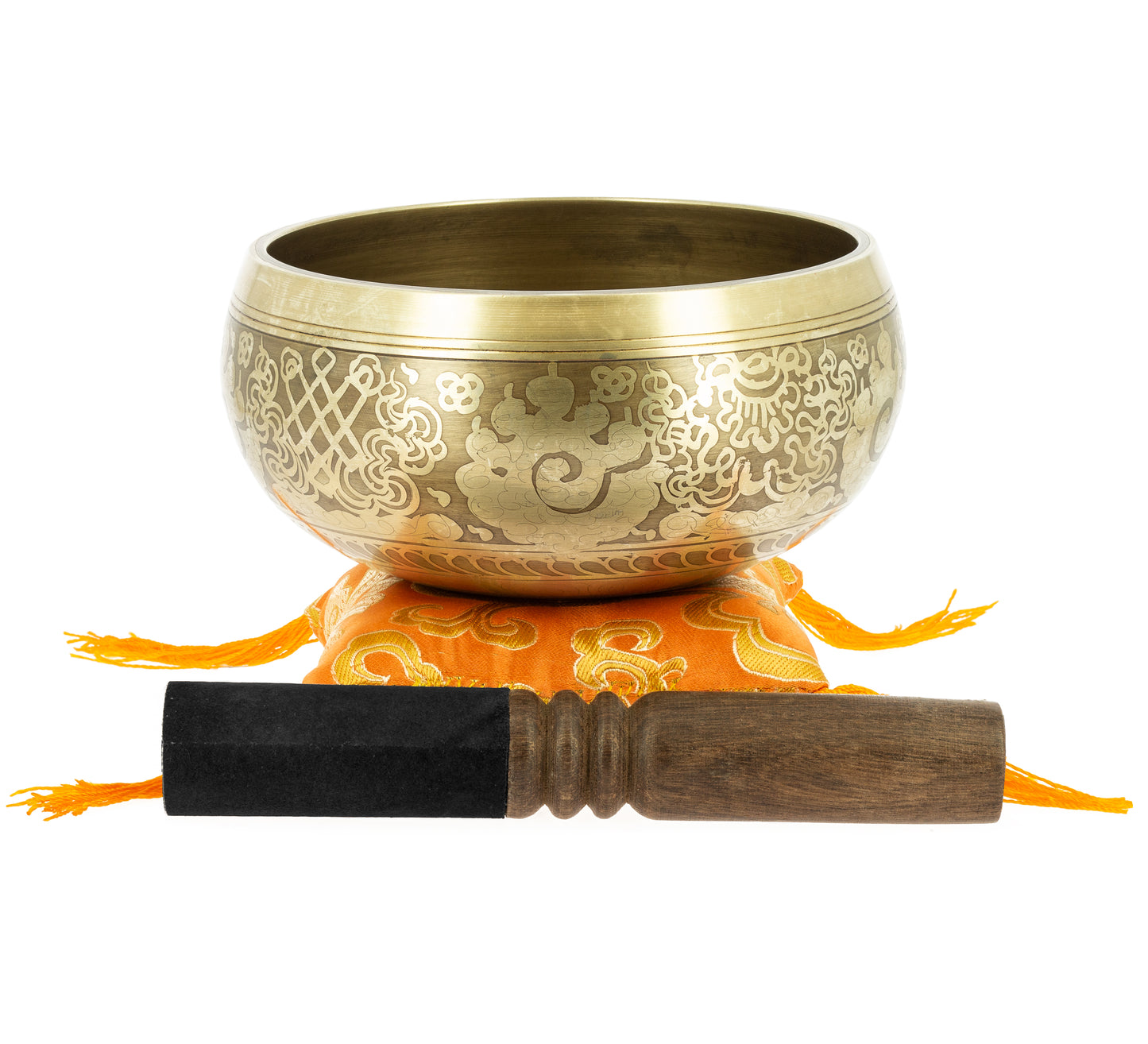 Taça de canto tibetana com gravuras - 14 cm