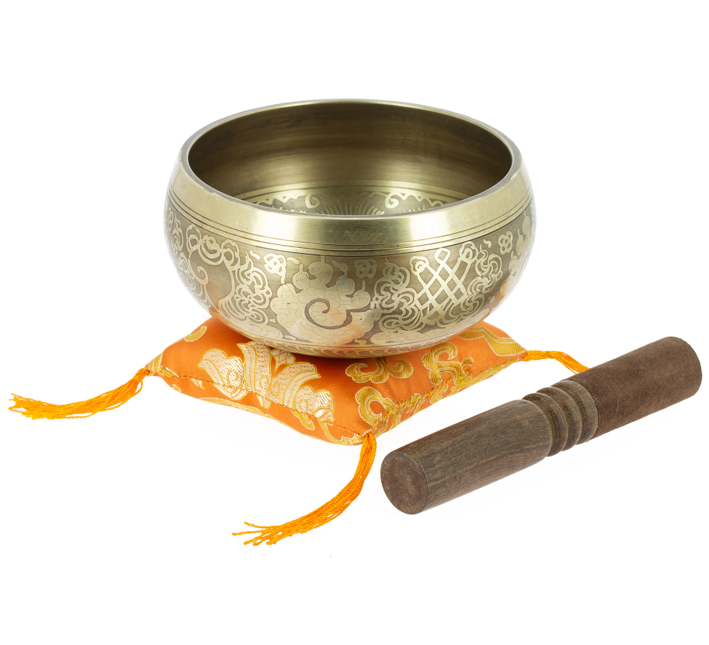Taça de canto tibetana com gravuras - 14 cm