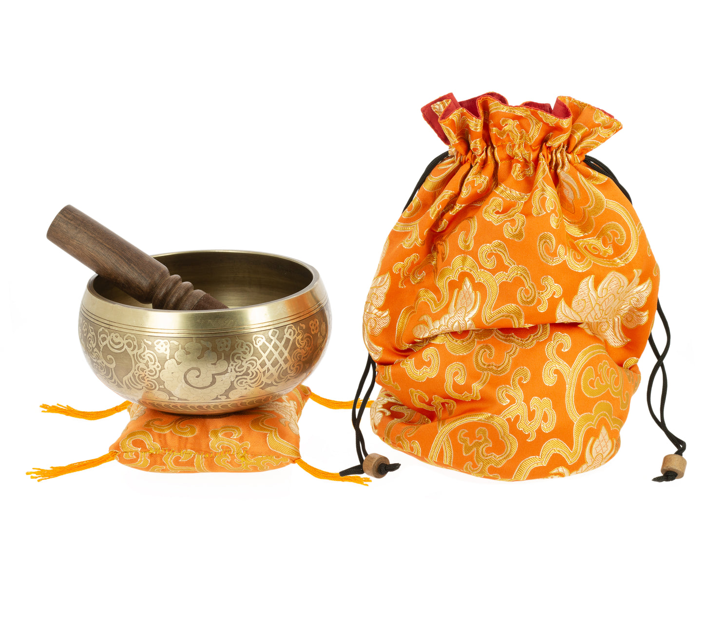 Taça de canto tibetana com gravuras - 14 cm