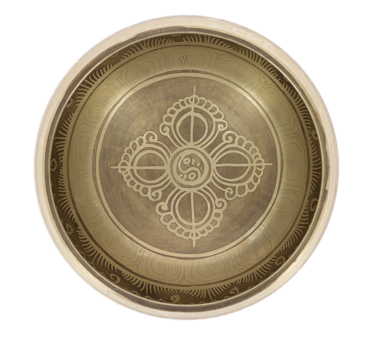 Taça de canto tibetana com gravuras - 14 cm