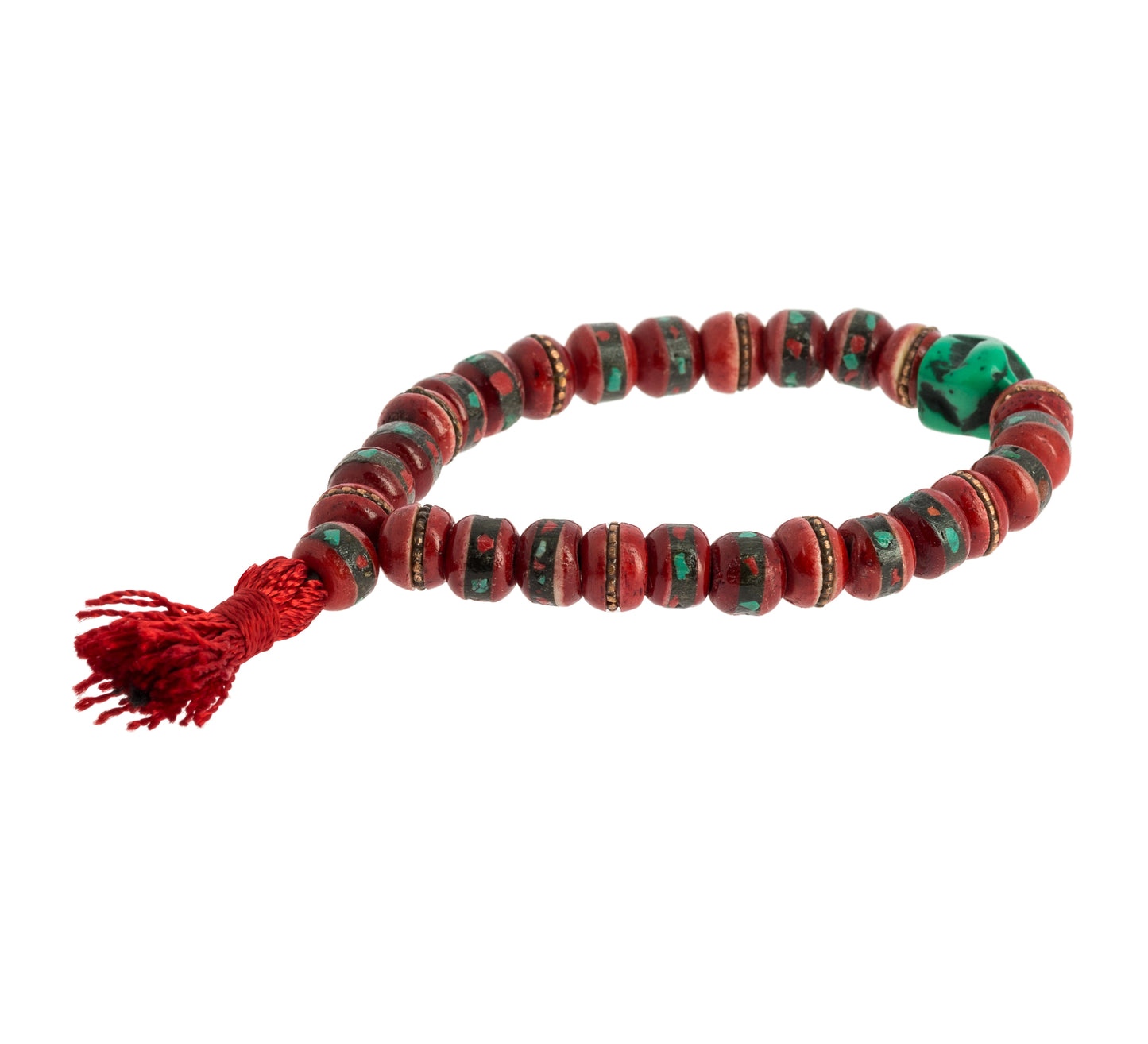 Red Bone Wrist Mala with Inlays