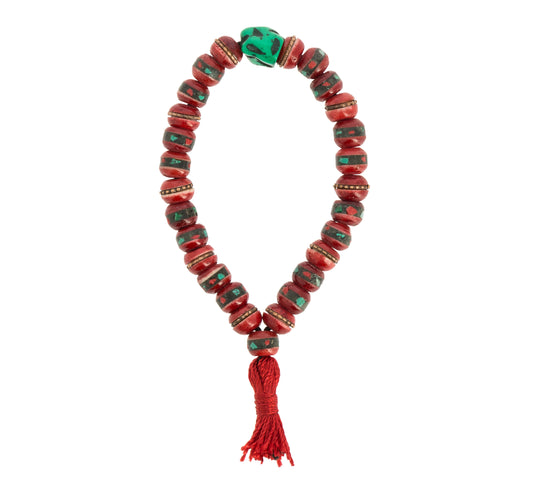 Pulsera-mala Hueso Rojo con Incrustaciones