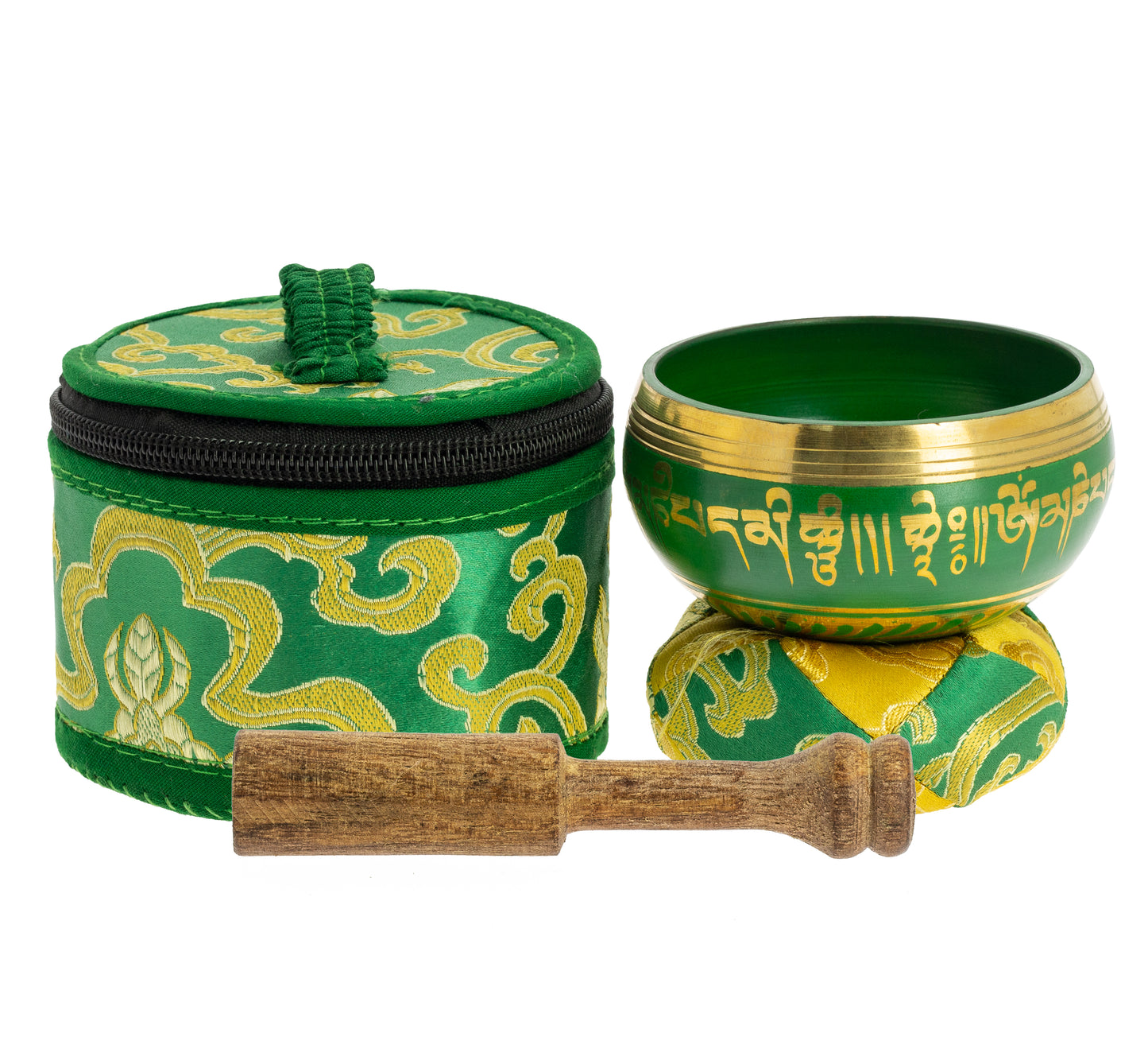 Tigela de canto tibetana para viagem - Verde, 7,5 cm
