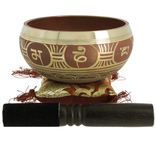 Tibetan Singing Bowl with Symbols - Red, 13,5 cm