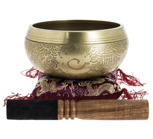 Tibetan Singing Bowl with Engravings - Large