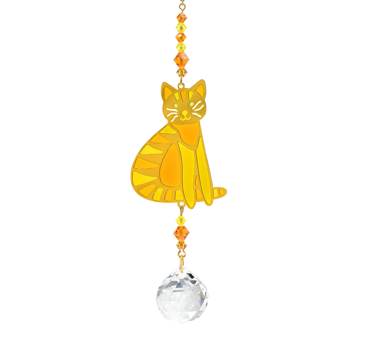 Bola de cristal Feng Shui, gato amarillo y naranja