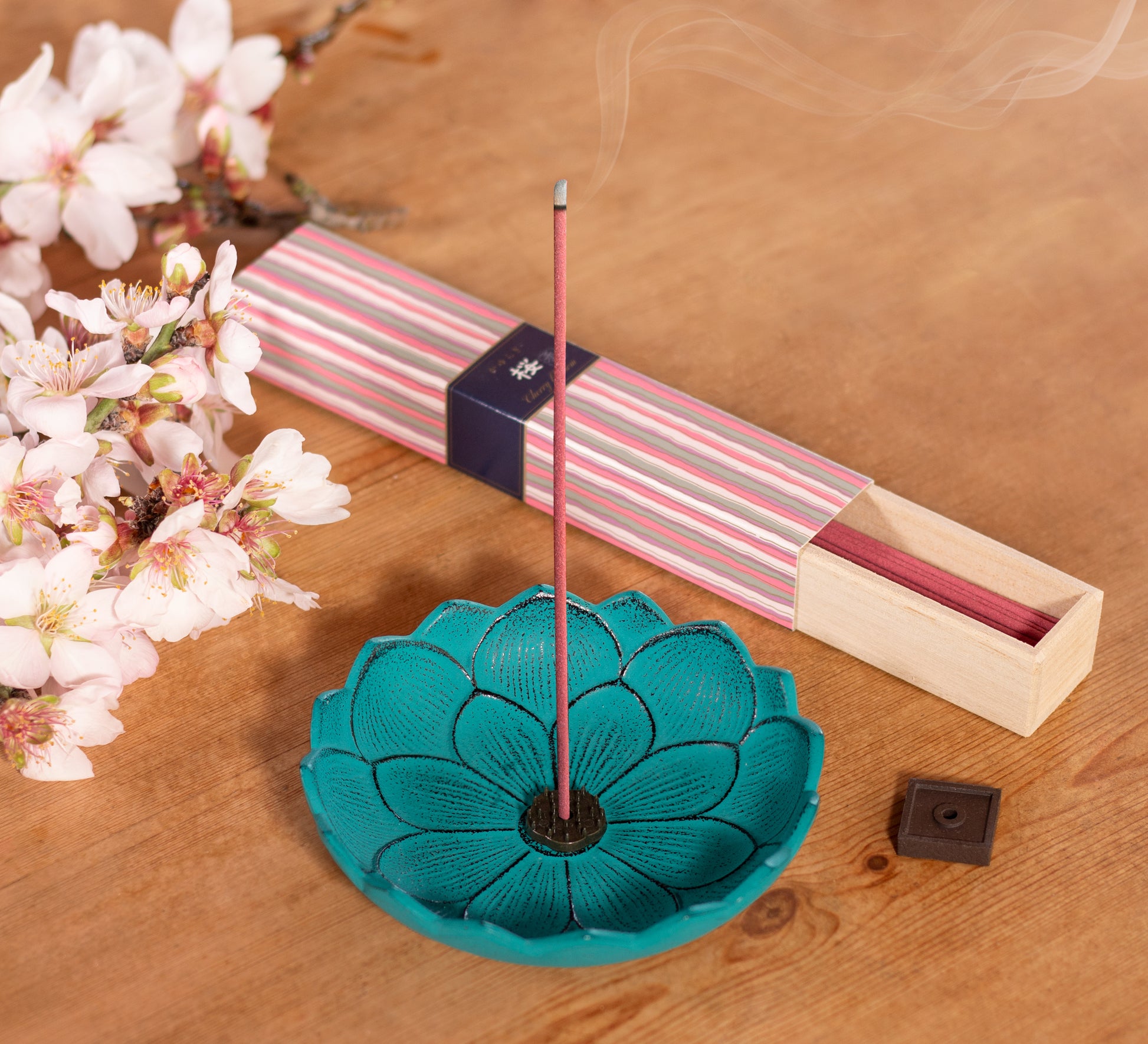 Japanese Cast Iron Lotus Incense Holder & Burner - Black, 8cm Diameter | For Sticks Or Cones