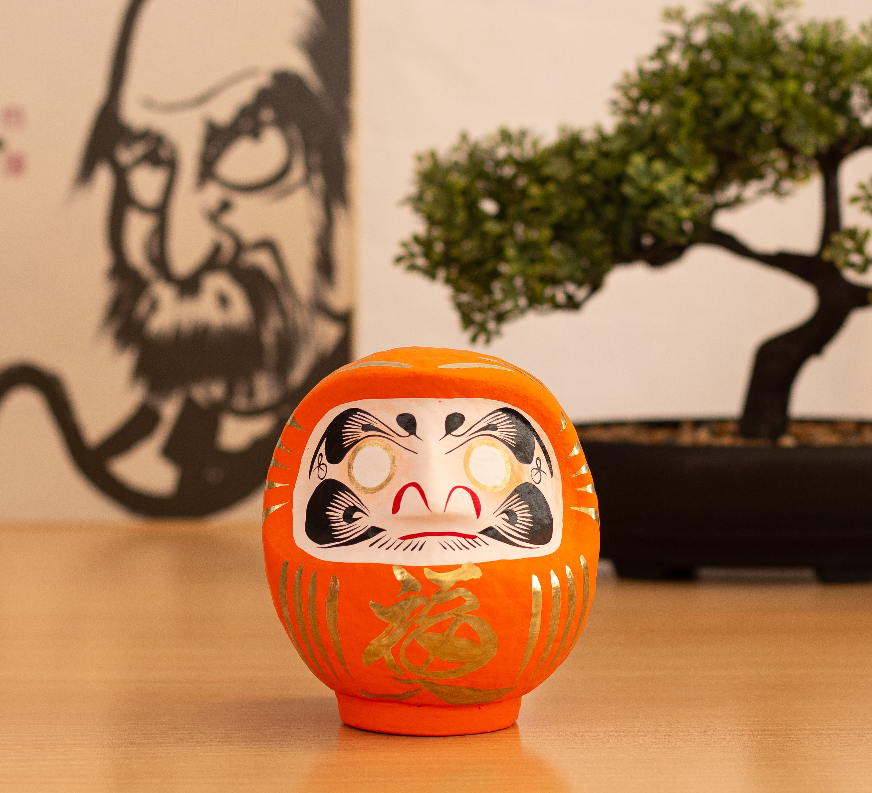Traditional Orange Daruma 12 cm – Japanese Doll of Goals – Tierra Zen