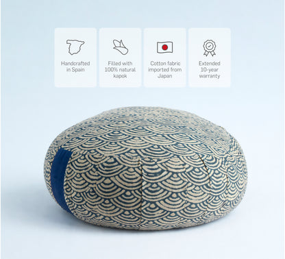 Zafu redondo de sumaúma - Seigaiha azul