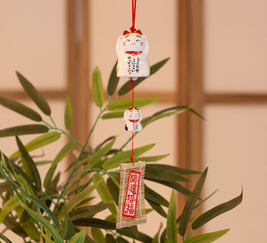 Furin Ceramic Bell Maneki Neko Calico