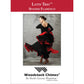 Etiqueta de la campana latín trio flamenco, con una mujer con un vestido de flamenca negro bailando