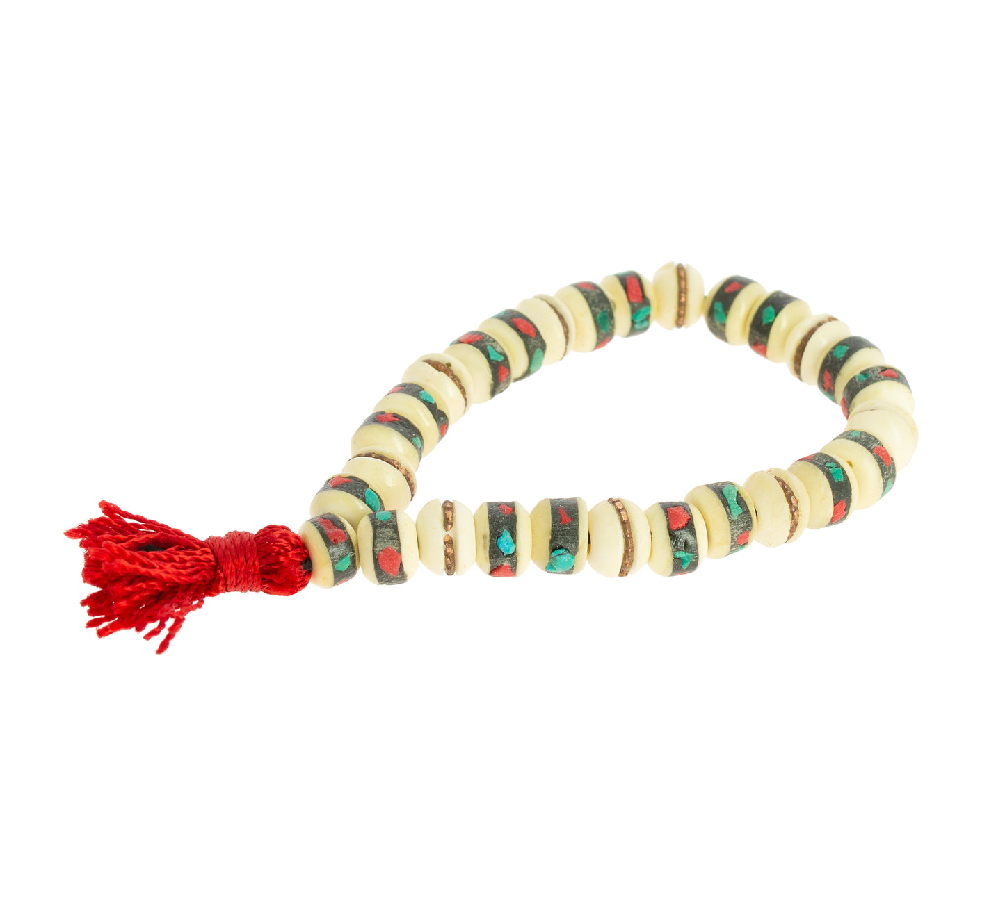 White Bone Wrist Mala with Inlays