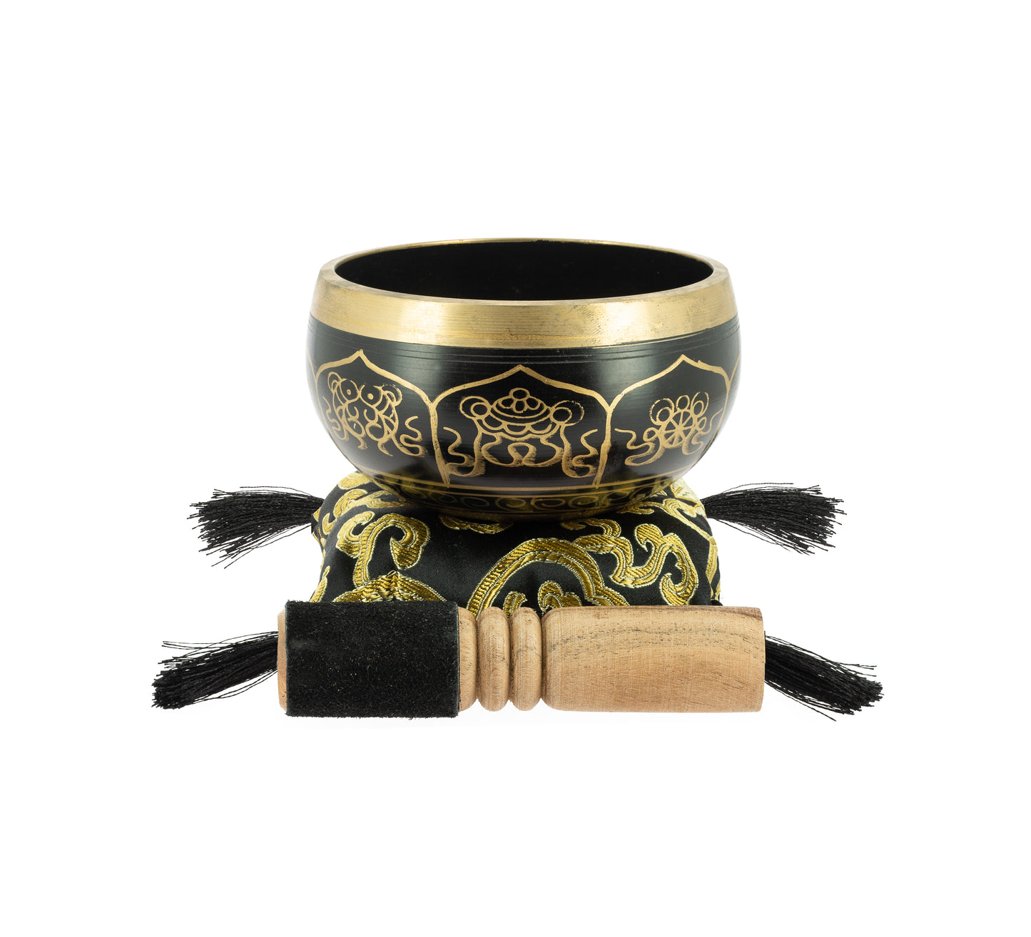 Tibetan Singing Bowl with Symbols - Black, 10 cm