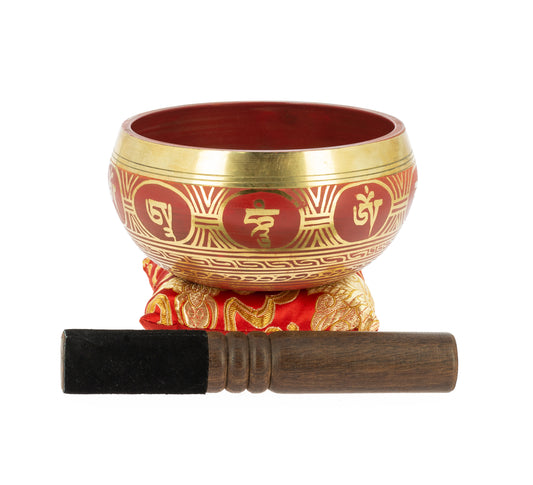 Tibetan Singing Bowl with Symbols - Red, 13,5 cm