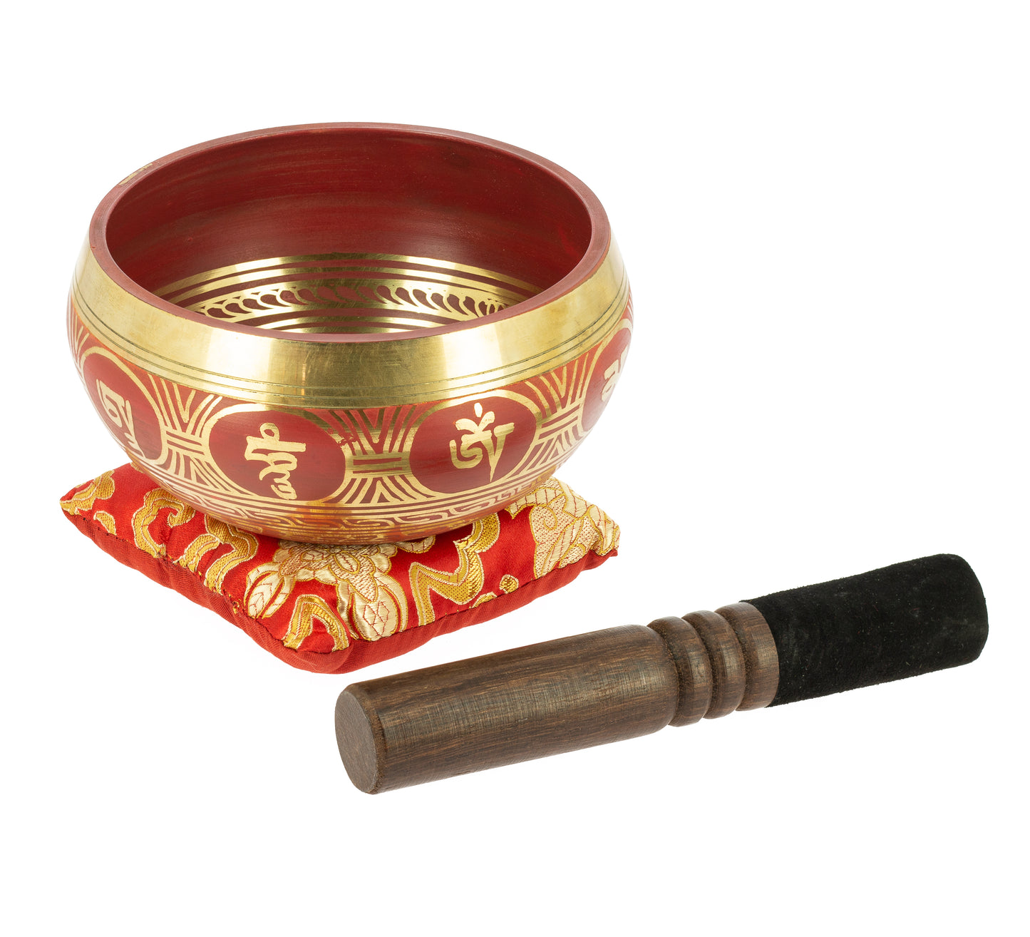 Tibetan Singing Bowl with Symbols - Red, 13,5 cm