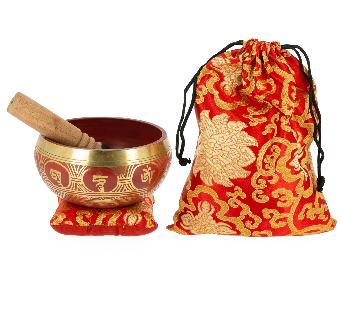 Tibetan Singing Bowl with Symbols - Red, 13,5 cm