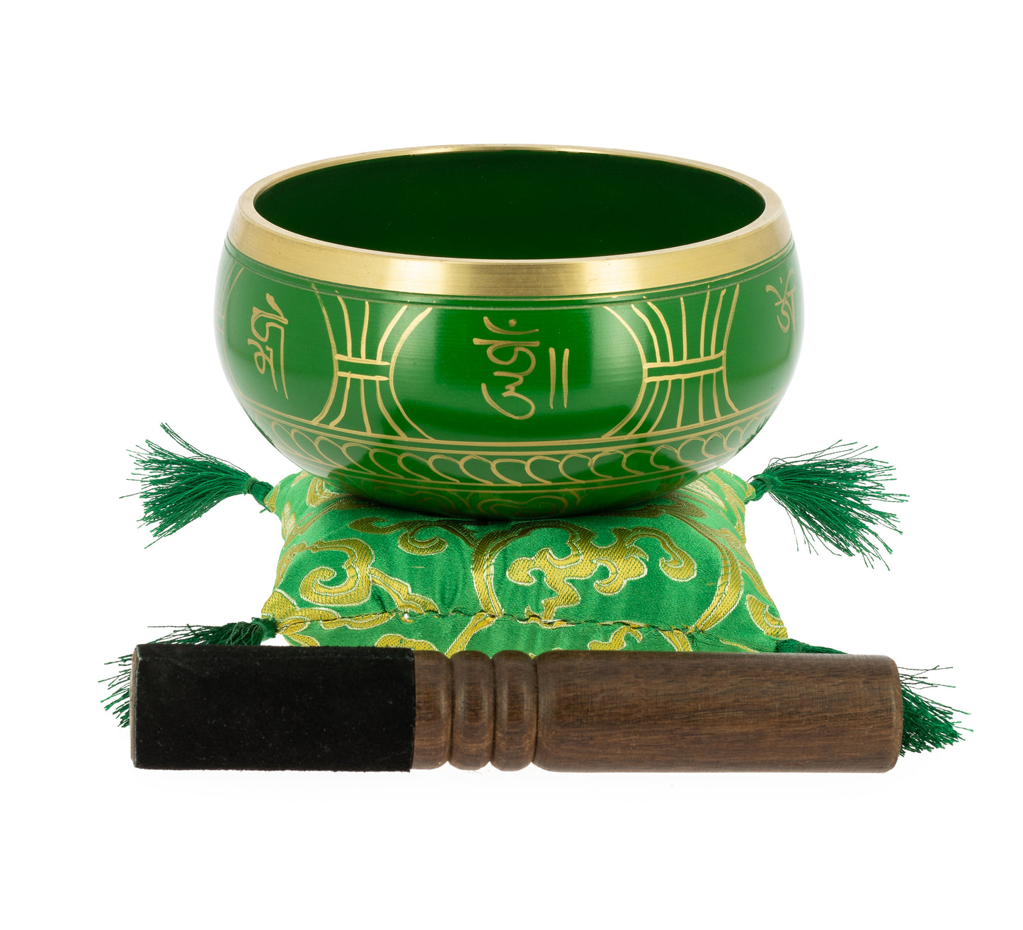 Tibetan Singing Bowl with Symbols - Green, 13,5 cm