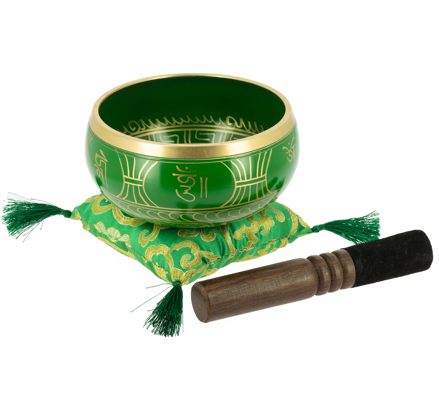 Tibetan Singing Bowl with Symbols - Green, 13,5 cm