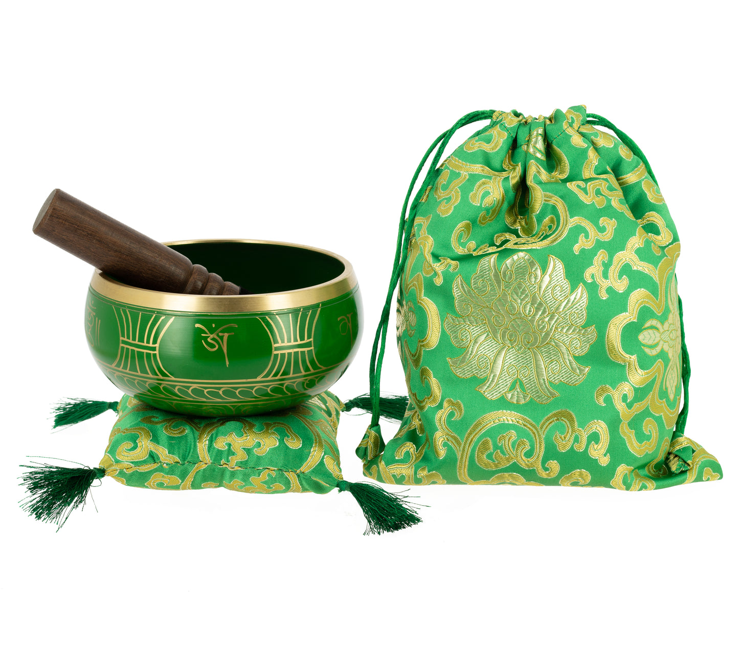 Tibetan Singing Bowl with Symbols - Green, 13,5 cm