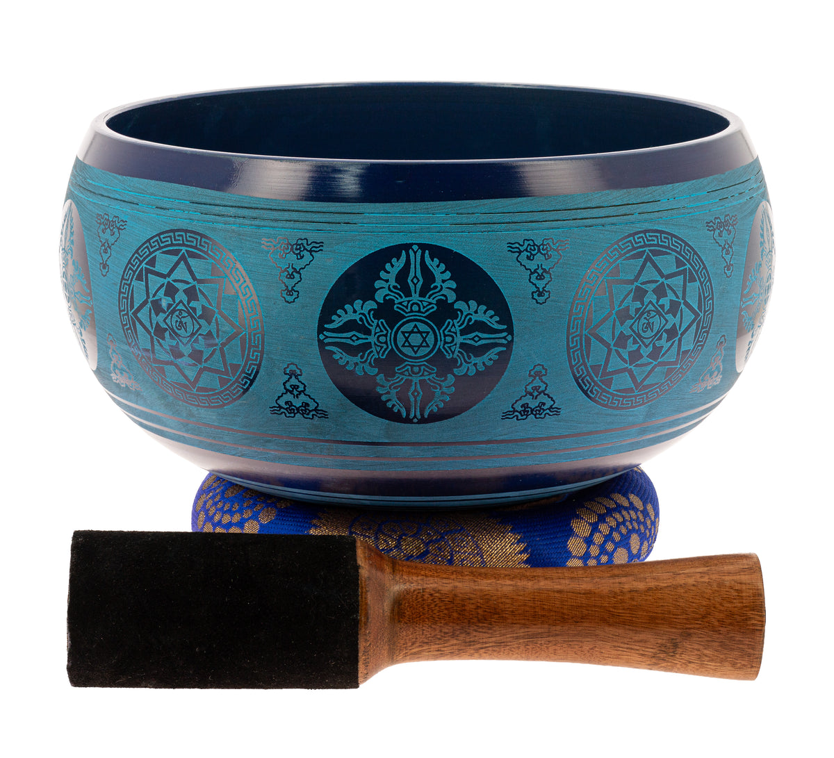 Klangschale mit Symbolen - Blau, 20,5 cm