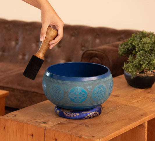 Klangschale mit Symbolen - Blau, 20,5 cm