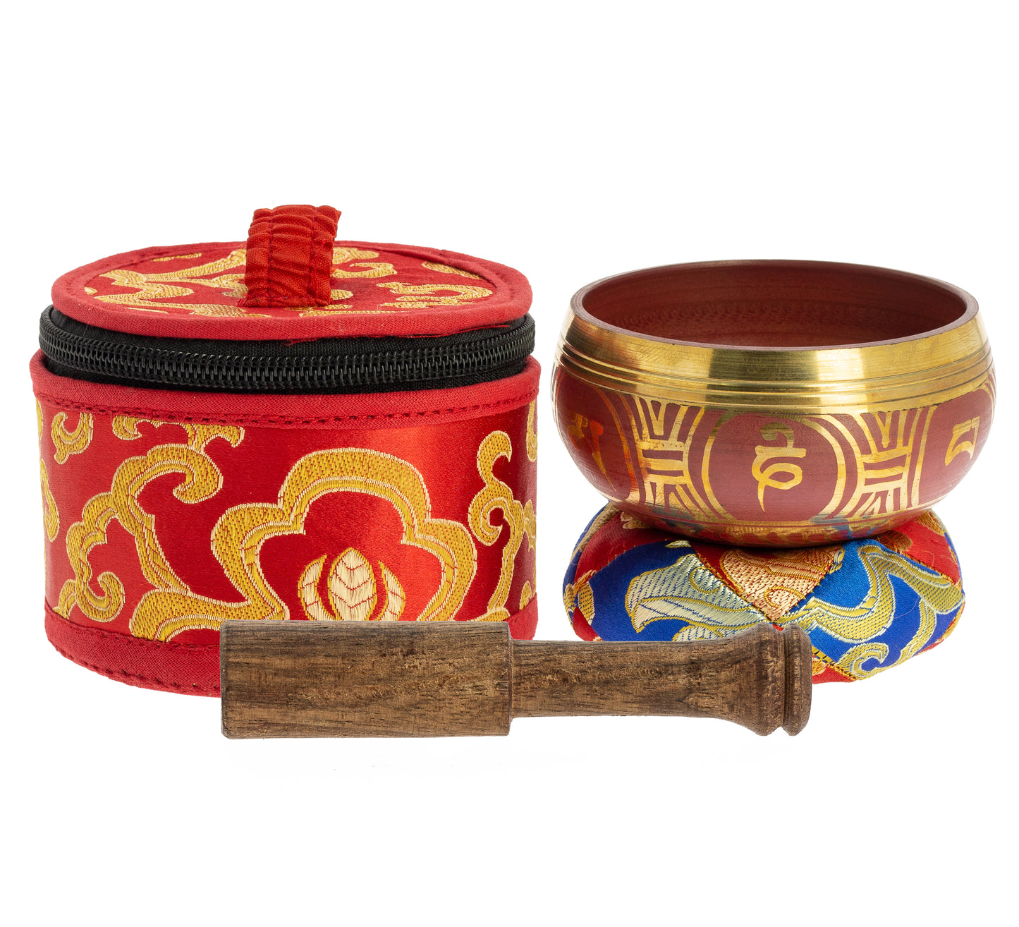 Bol tibétain avec symboles rouge 7,5 cm